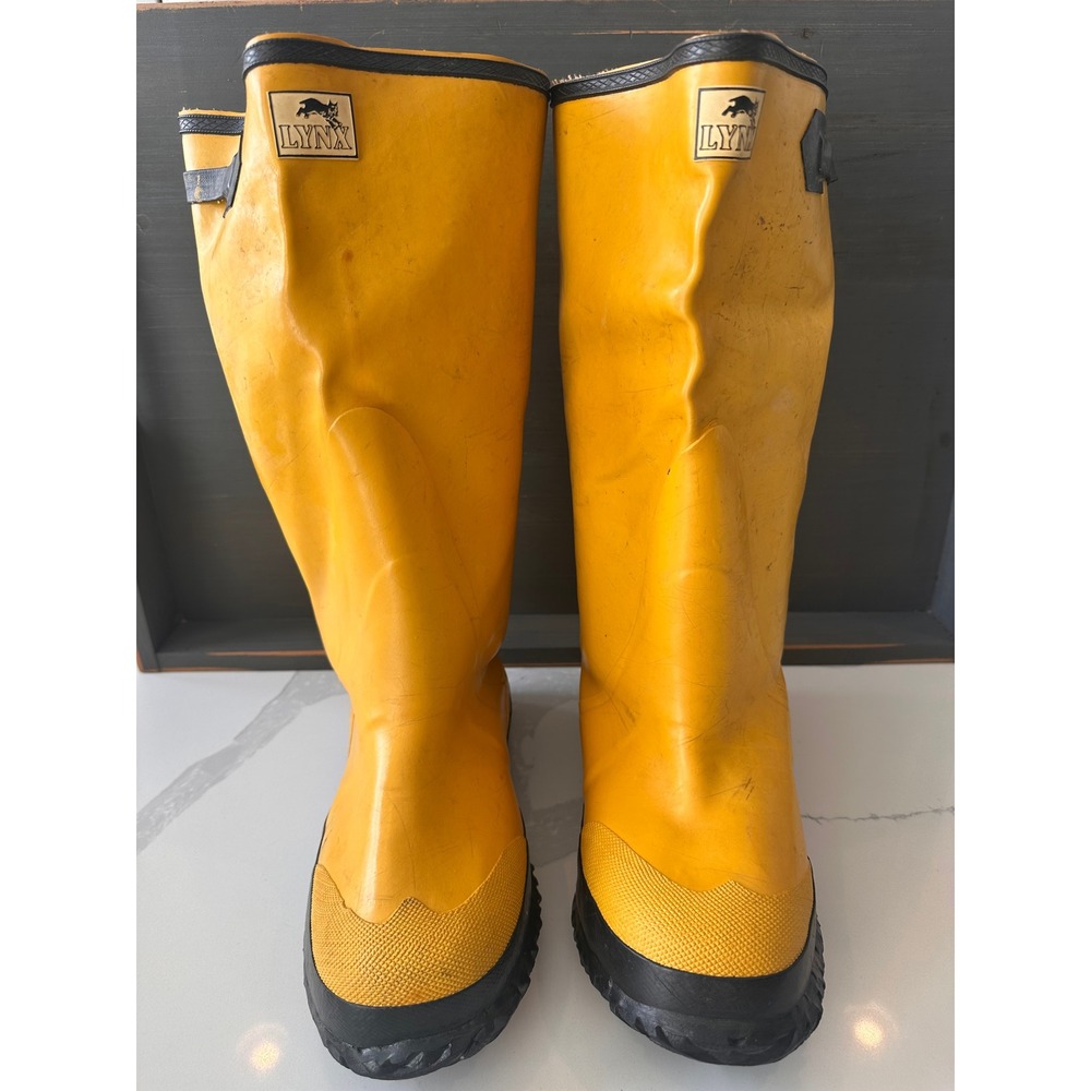 Lynx Rain Boots Mens Yellow Good Vintage Rubber High Calf Waterproof Lug Sole